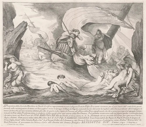 The Seconda Macchina for the Chinea of 1742: Ulysses and the Sirens by François Hutin, print, 1742