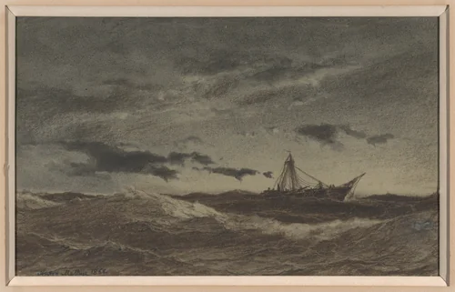 Fishing Boat at Sea by Anton Melbye, drawing, 1866