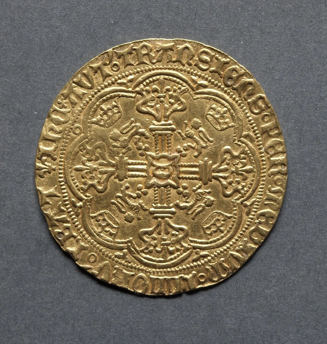 Noble: Ornamental Cross with Lis Terminals (reverse) by Unknown, metalwork, 1422-1461