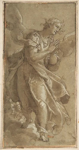 A Standing Angel and two Cherubs by Federico Zuccaro, drawing, 1561-1571