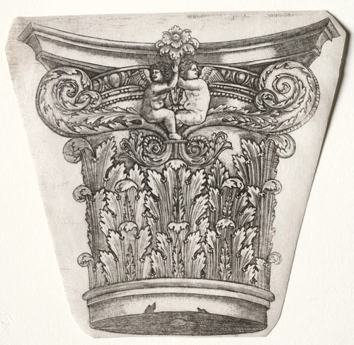 Base and Capital with Putti by Master G. A., print, 1525-1550