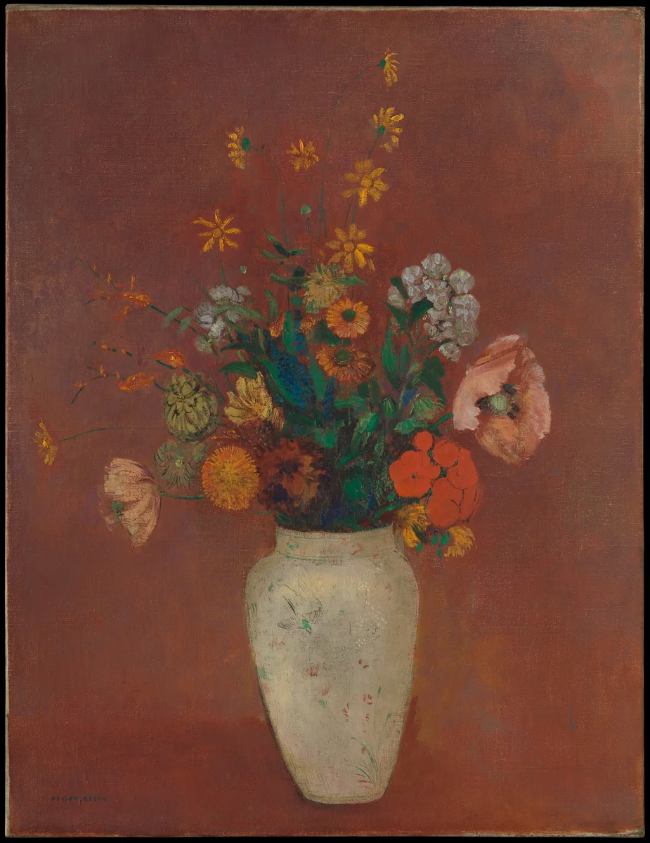 Bouquet in a Chinese Vase by Odilon Redon, painting, 1890-1916