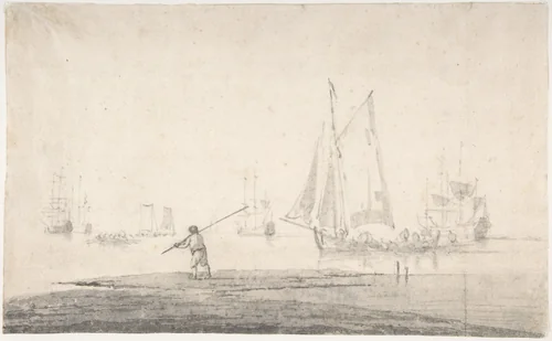 Boats Becalmed by Willem van de Velde II, drawing, 1648-1707