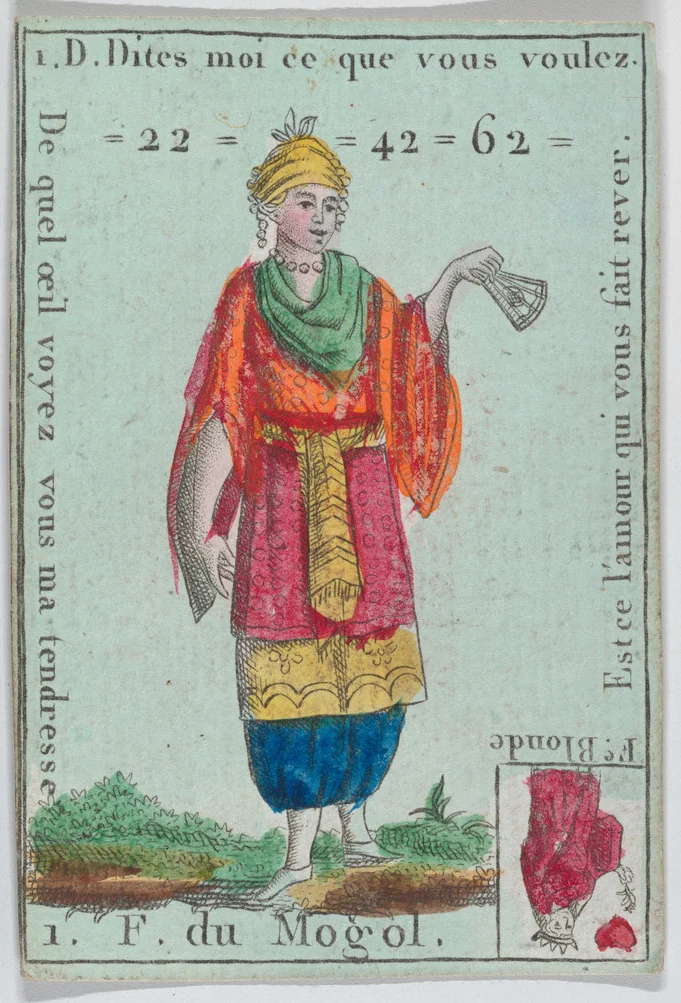 F. du Mogol from playing cards "Jeu d'Or" by anonymous, print, 1700-1799