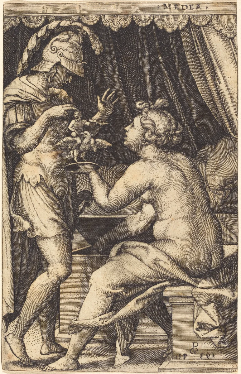 Medea Returning the Penates to Jason by Georg Pencz, print, 1500-1550