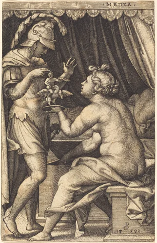 Medea Returning the Penates to Jason by Georg Pencz, print, 1500-1550