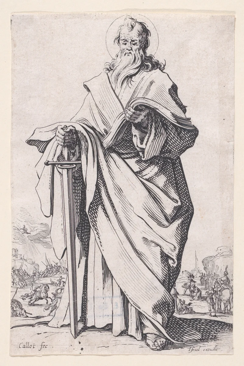St. Paul, from "Les Grands Apôtres Debout, Représentant Le Sauveur, La Bienheureuse Marie et Les Saints Apôtres" (The Large Standing Apostles, Representing The Savior, The Blessed Mary and The Apostles) by Jacques Callot, print, 1631