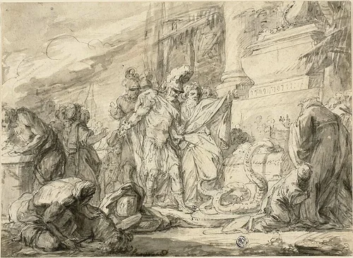 Aeneas at the Tomb of Anchises (recto); Aeneas at the Tome of Anchises (verso) by Nicolas-Bernard Lépicié, drawing, 1755-1784