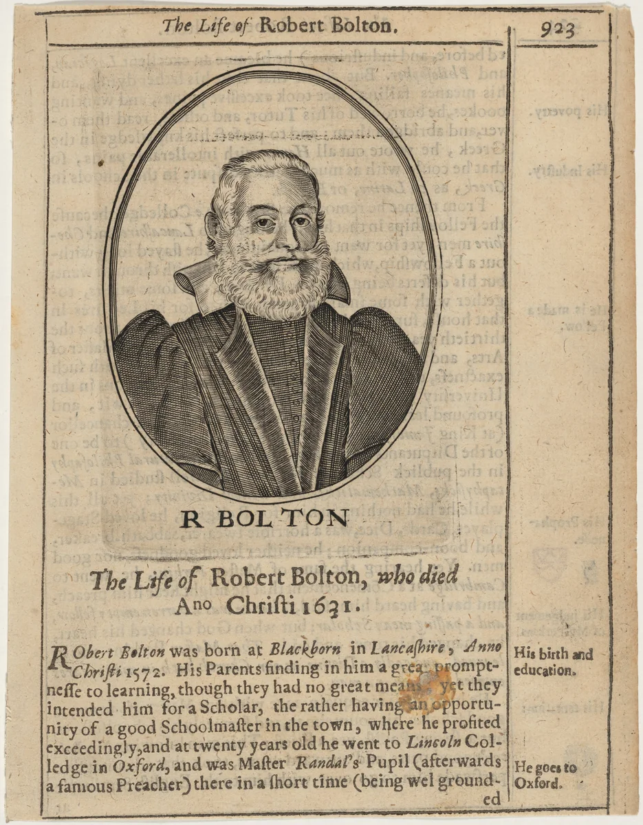 Rev. Robert Bolton by John Payne, print, 1607-1647