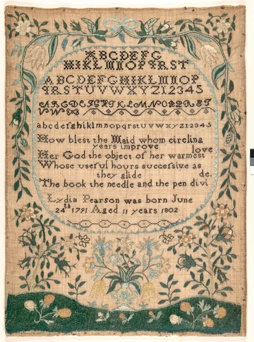Sampler by Lydia Pearson, artwork, 1802