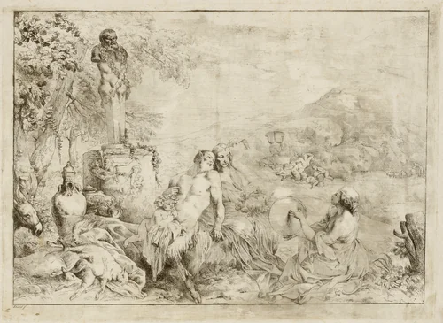 Landscape with a Satyr Family and Classical Sculpture by Giovanni David, print, 1775-1776