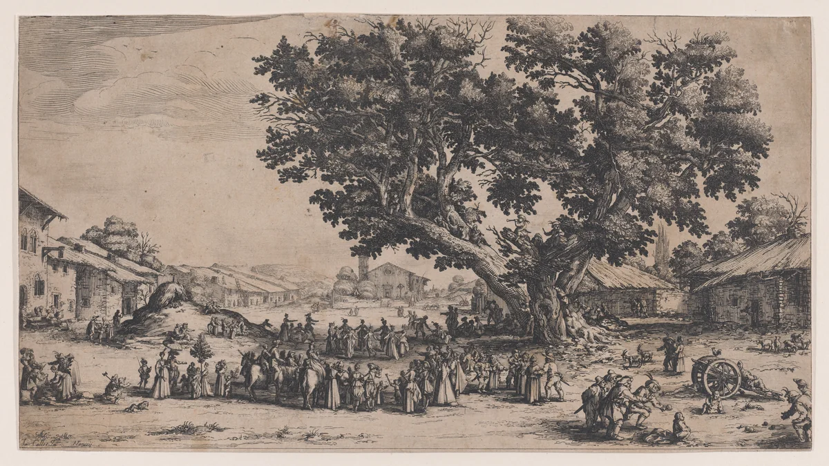 La Fiore de Gondreville pièce appelée aussi La Fête du Village, La Petite Foire, Le Bal Champêtre, Le Jeu de Boules (The Fair at Gondreville also called The Village Festival, The Little Fair, The Country Dance, The Game of Bowls) by Jacques Callot, print, 1625-1700