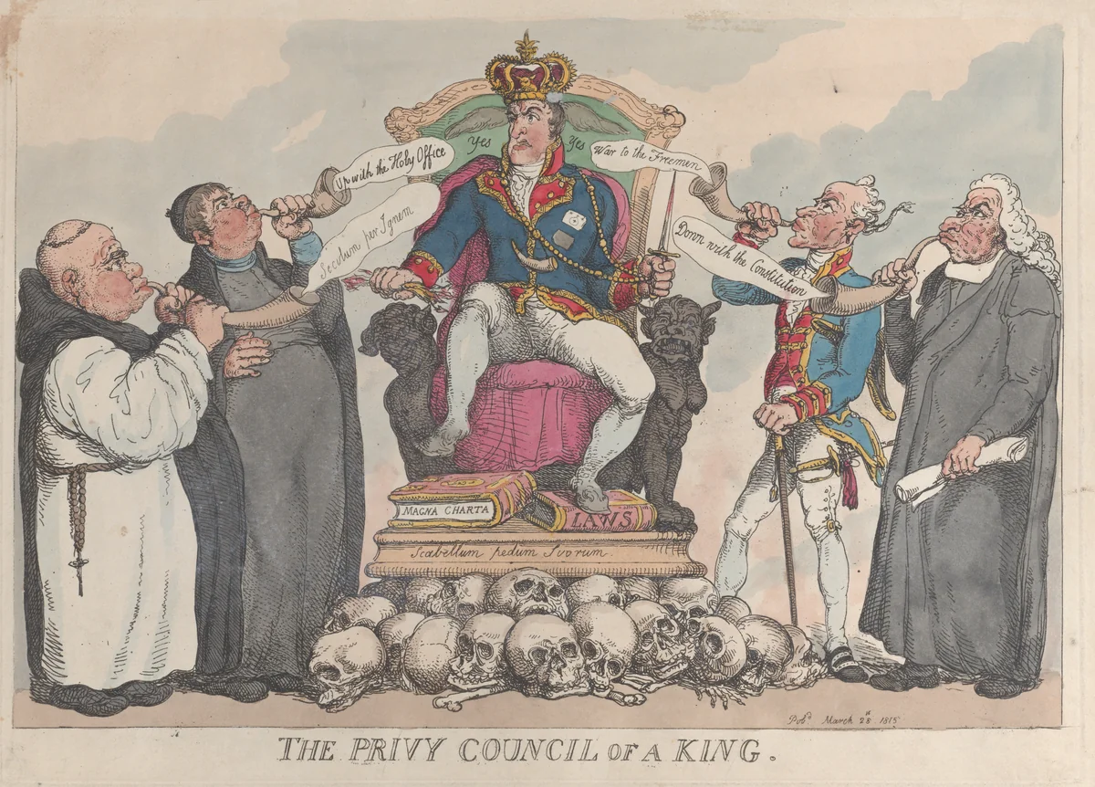 The Privy Council of a King by Thomas Rowlandson, print, 1815