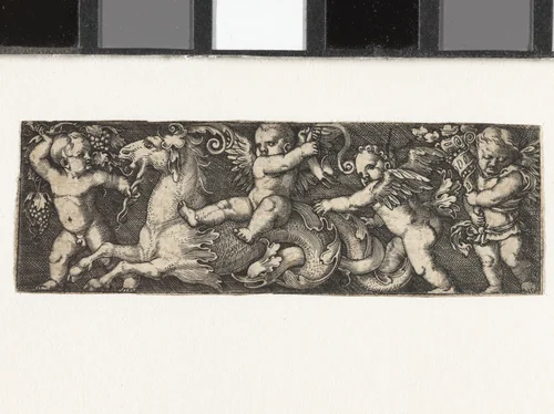 Fries met vier putti en een zeepaard by Barthel Beham, print, 1512-1540