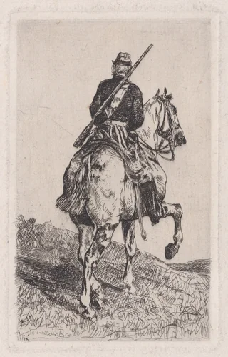 Man on horseback by John Lewis Brown, print, 1847-1890