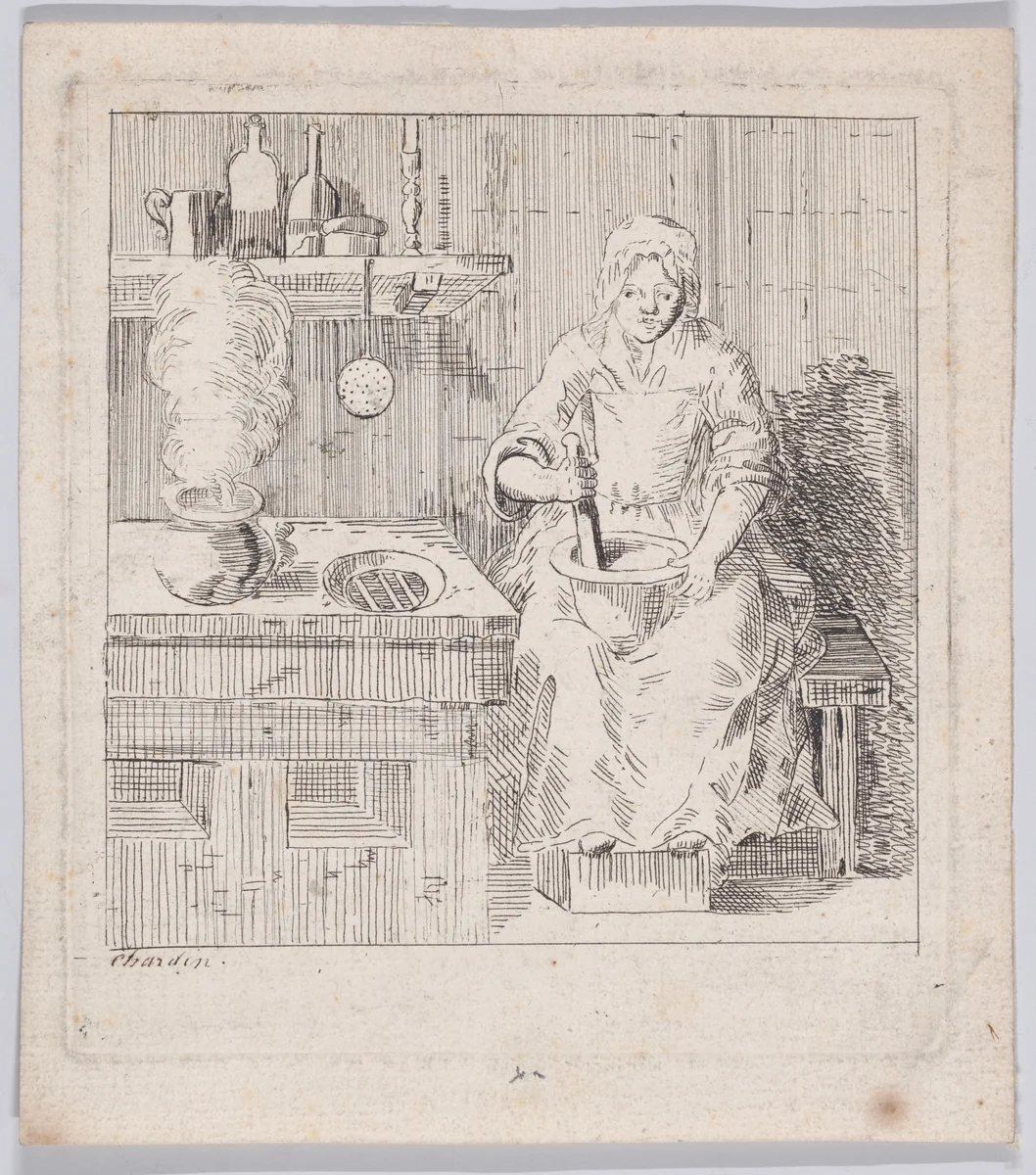 Woman in the Kitchen by anonymous, print, 1700-1799