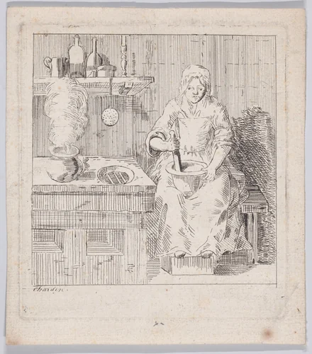 Woman in the Kitchen by anonymous, print, 1700-1799