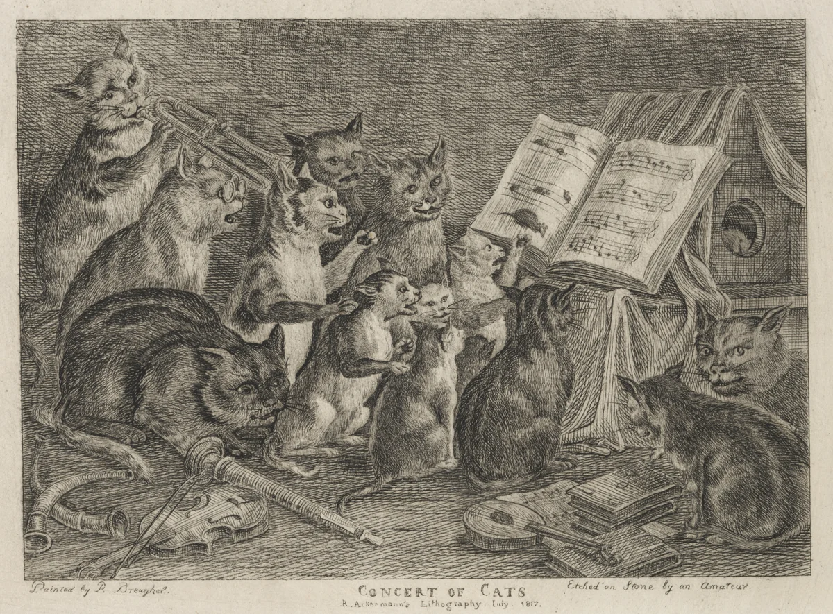 Concert of Cats by Rudolph Ackermann, print, 1817
