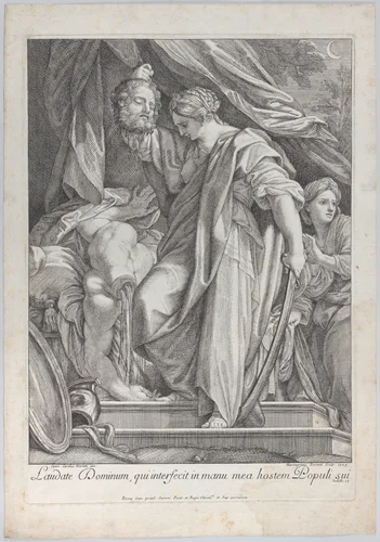 Judith cutting the head off Holofernes by Hieronymus Ferroni, print, 1705