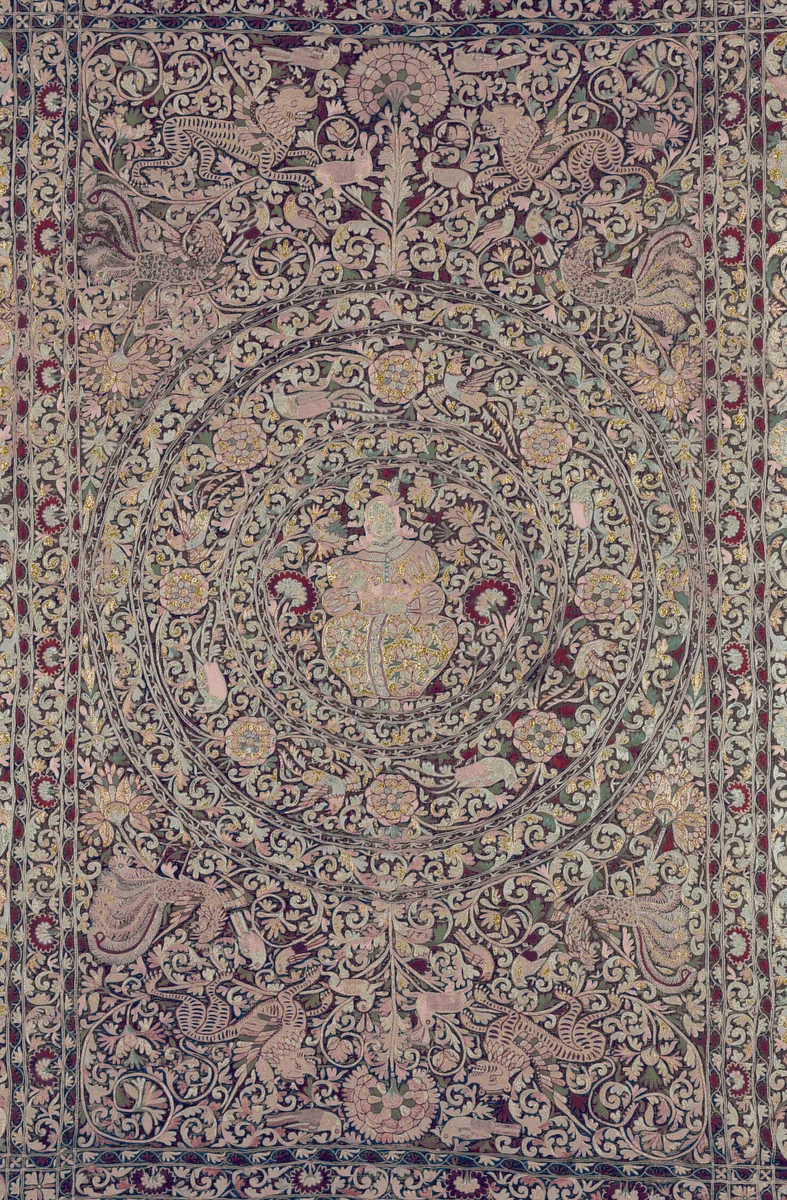 Bedcover Depicting the Five Senses by Portugal, textile, 1675-1725