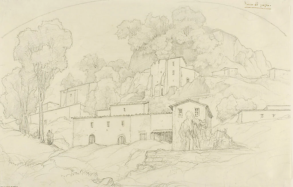 Rocca di Papa by Edouard Bertin, drawing, 1820-1830