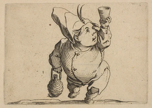 Le Beveur vu de Face (The Drinker Viewed from the Front), from "Varie Figure Gobbi, suite appelée aussi Les Bossus, Les Pygmées, Les Nains Grotesques" (Various Hunchbacked Figures, The Hunchbacks, The Pygmes, The Grotesque Dwarfs) by Jacques Callot, print, 1616-1622