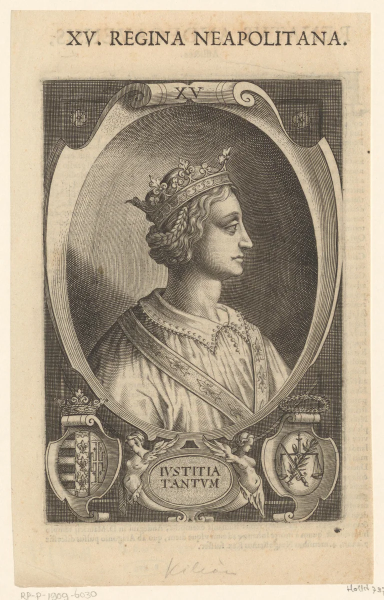 Portret van Johanna II van Napels by Lucas Kilian, print, 1589-1624