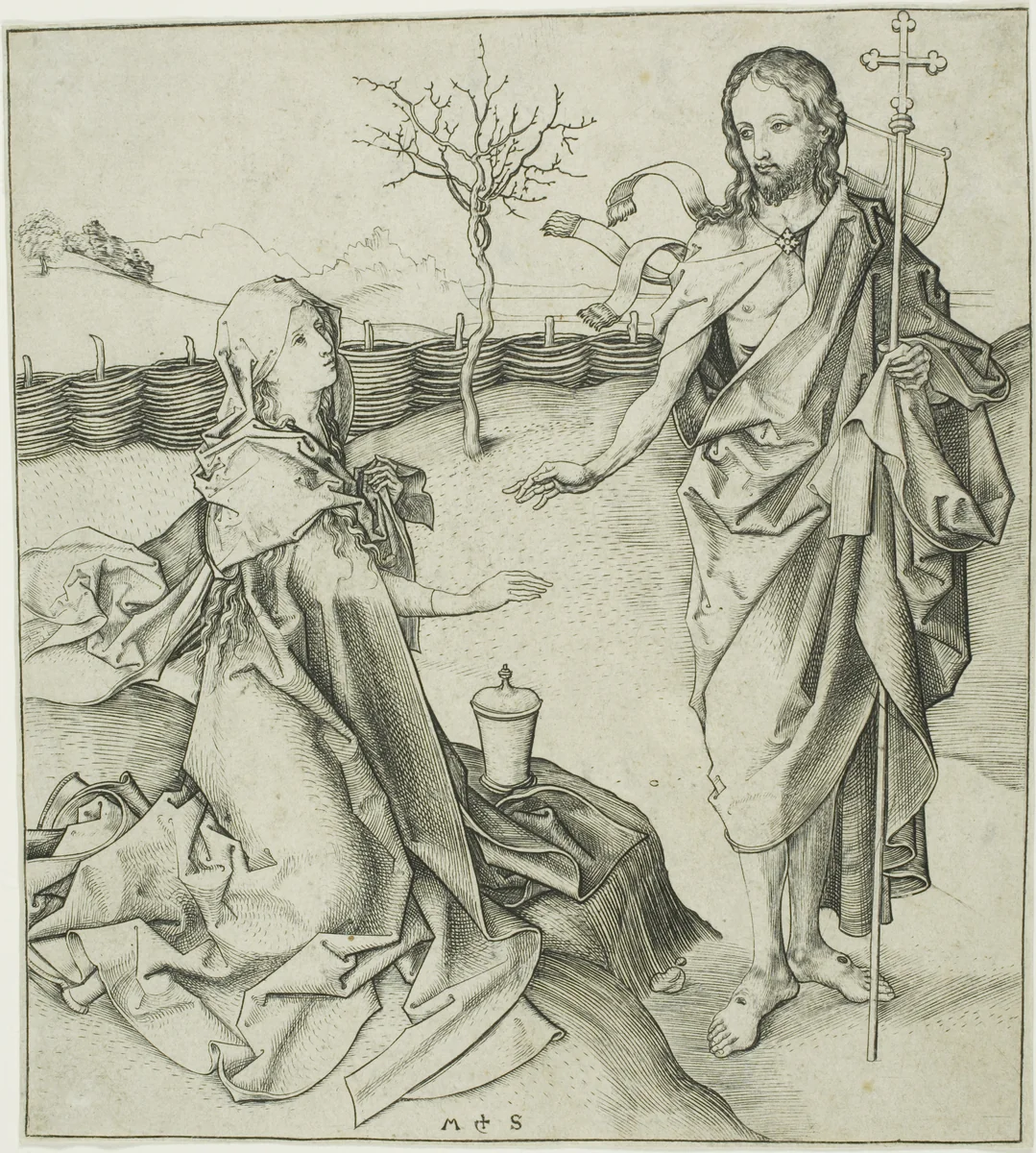 Christ Appearing to the Magdalen—Noli Me Tangere by Martin Schongauer, print, 1470-1491