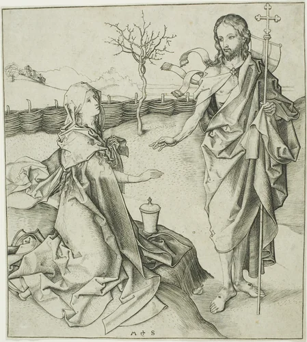 Christ Appearing to the Magdalen—Noli Me Tangere by Martin Schongauer, print, 1470-1491