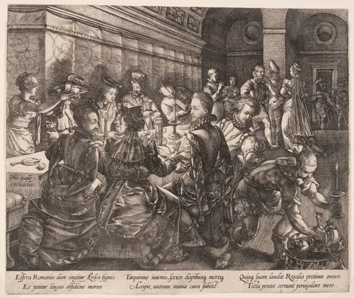 The Banquet of Tarquinius Collatinus, from The Story of Lucretia by Hendrick Goltzius, print, 1578-1579