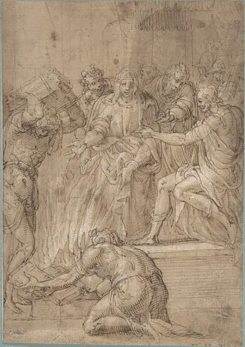 The Cumaean Sibyl before Tarquin the Proud by Niccolò dell' Abate, drawing, 1520-1571