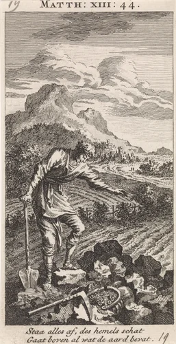 Gelijkenis van de schat in de akker by Jan Luyken, print, 1712