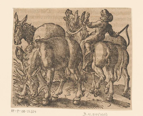 Boer met vier ezels by Jost Amman, print, 1580