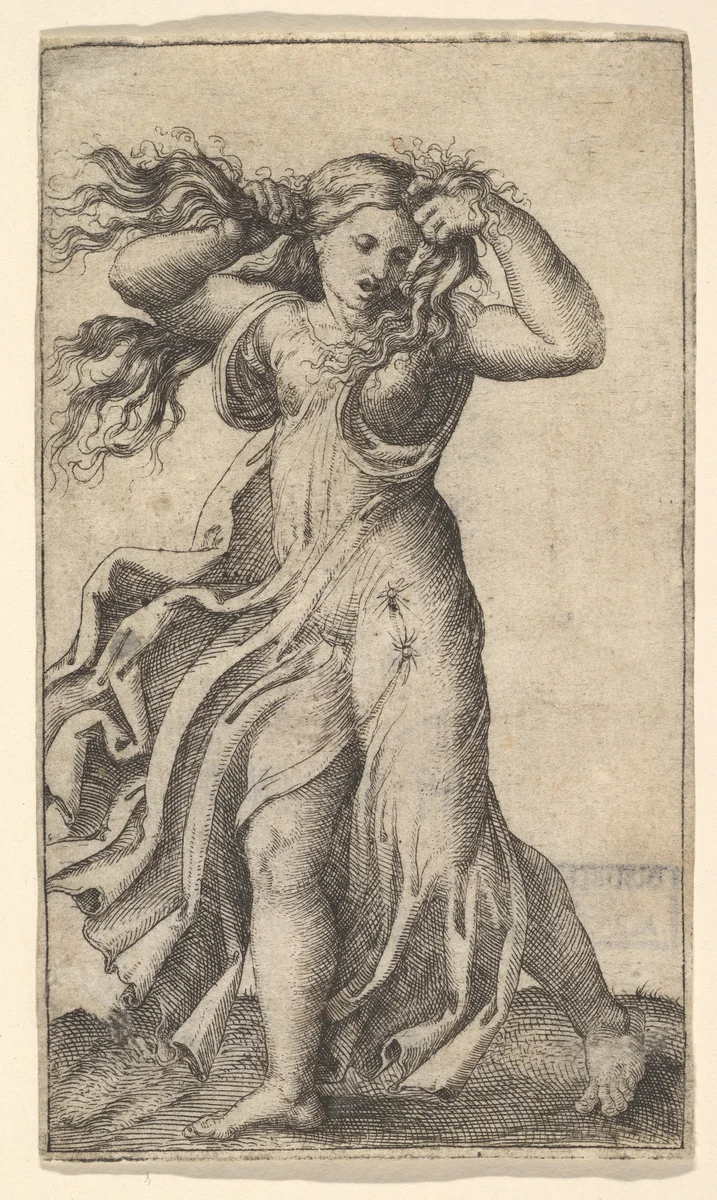 Woman pulling Her Hair by Marcantonio Raimondi, print, 1510-1520