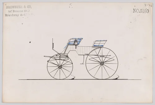 Design for 4 seat Phaeton, no top, no. 3180 by Brewster & Co., drawing, 1876