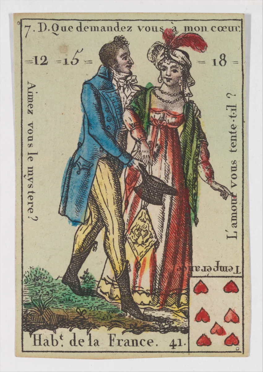 Hab.t de la France, from the playing cards (for quartets) "Costumes des Peuples Étrangers" by anonymous, print, 1700-1799
