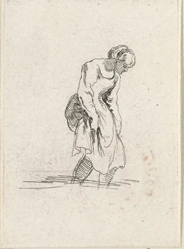Pootjebadende vrouw by Stefano della Bella, print, 1620-1664
