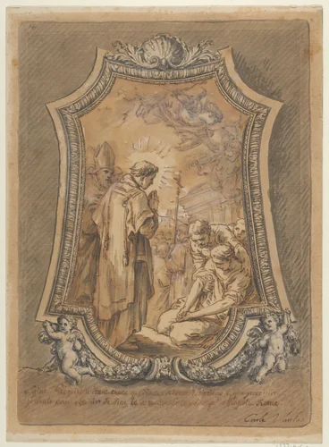 Saint Gregory as Deacon Directing Prayers and Processions for the Cessation of the Plague by Carle Vanloo, drawing, 1762