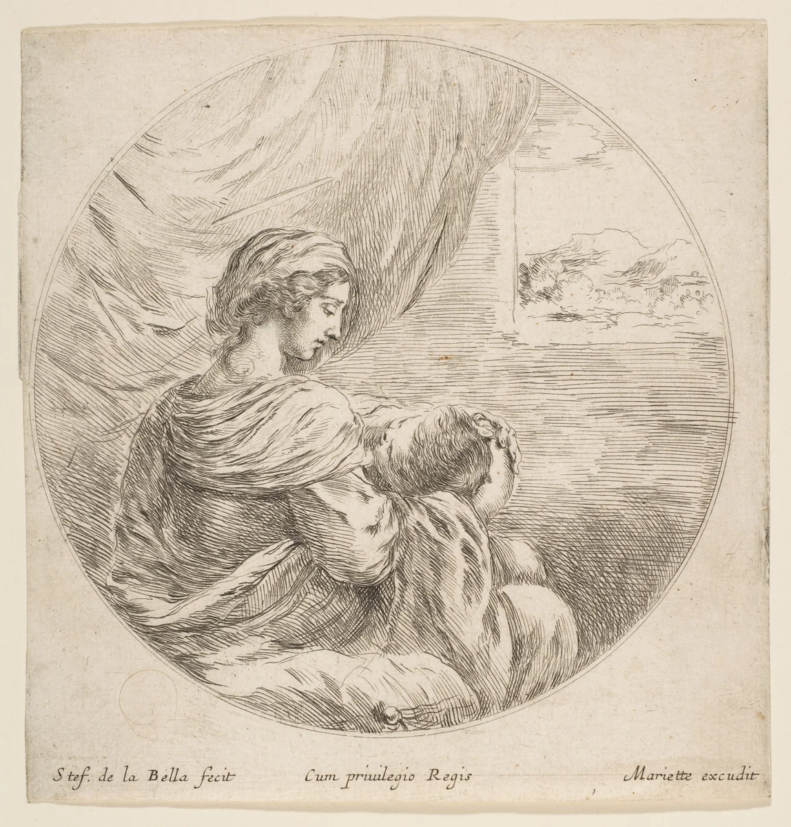 Virgin Nursing the Christ Child by Stefano della Bella, print, 1636-1646