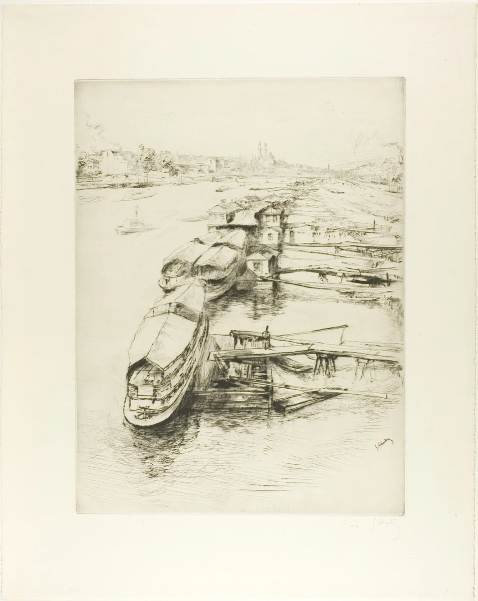 Barges at Auteuil by Gustave Leheutre, print, 1900