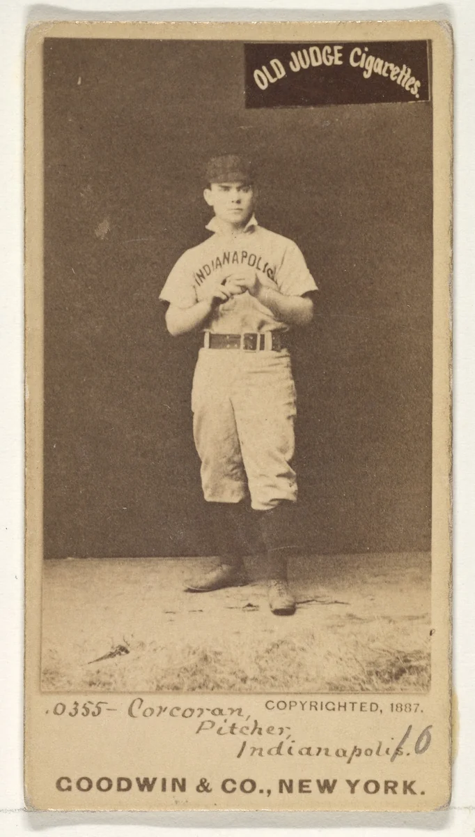 Corcoran, Pitcher, Indianapolis, from the Old Judge series (N172) for Old Judge Cigarettes by Goodwin & Company, photograph, 1887