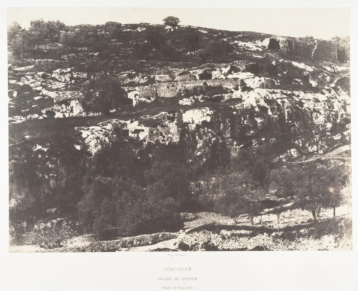 Jérusalem, Vallée de Hinnom, Détails du flanc droit, 2 by Auguste Salzmann, photograph, 1854-1859