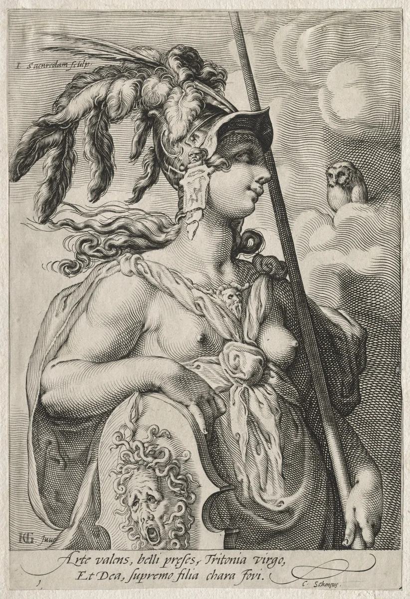 Pallas Athena by Jan Saenredam, print, 1590-1600