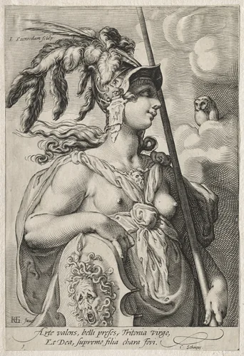 Pallas Athena by Jan Saenredam, print, 1590-1600