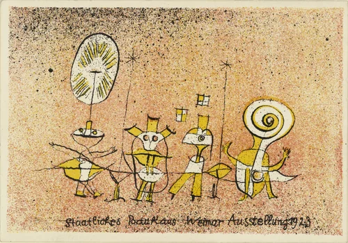 The Bright Side postcard for "Bauhaus Exhibition Weimar 1923" (Die heitere Seite Postkarte zur "Bauhaus-Ausstellung Weimar 1923") by Paul Klee, print, 1923