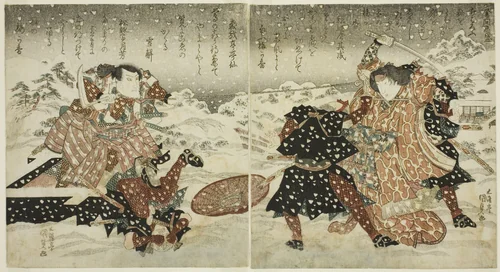 Warriors Fighting in the Snow by Utagawa Kunisada (歌川国貞), print, 1800-1865