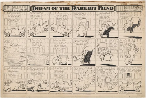 Dream of the Rarebit Fiend: Bucking Automobile by Winsor McCay, drawing, 1907