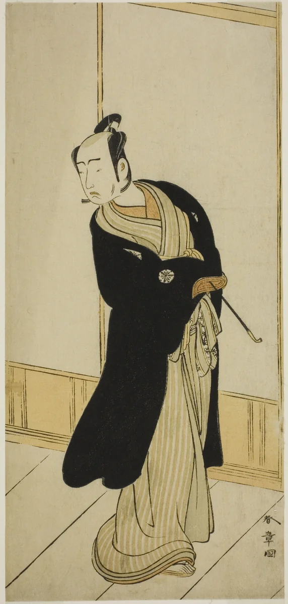 The Actor Matsumoto Koshiro IV as Izutsu Onnanosuke (?) in the Play Keisei Tsuki no Miyako (?), Performed at the Morita Theater (?) in the Ninth Month, 1775 (?) by Katsukawa Shunsho (勝川 春章), print, 1770-1780