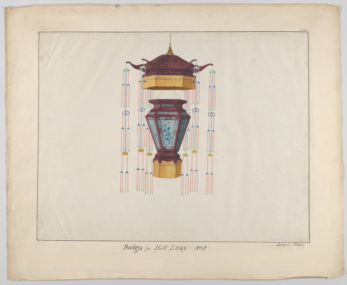 Design for a Hall Lamp by Lamqua, drawing, 1800-1810