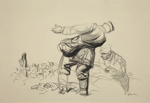 The Empire Destroys, The Republic Pays by Jean-Louis Forain, drawing, 1918